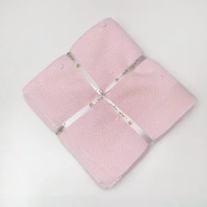 Manta Malha Pompons Rosa Claro