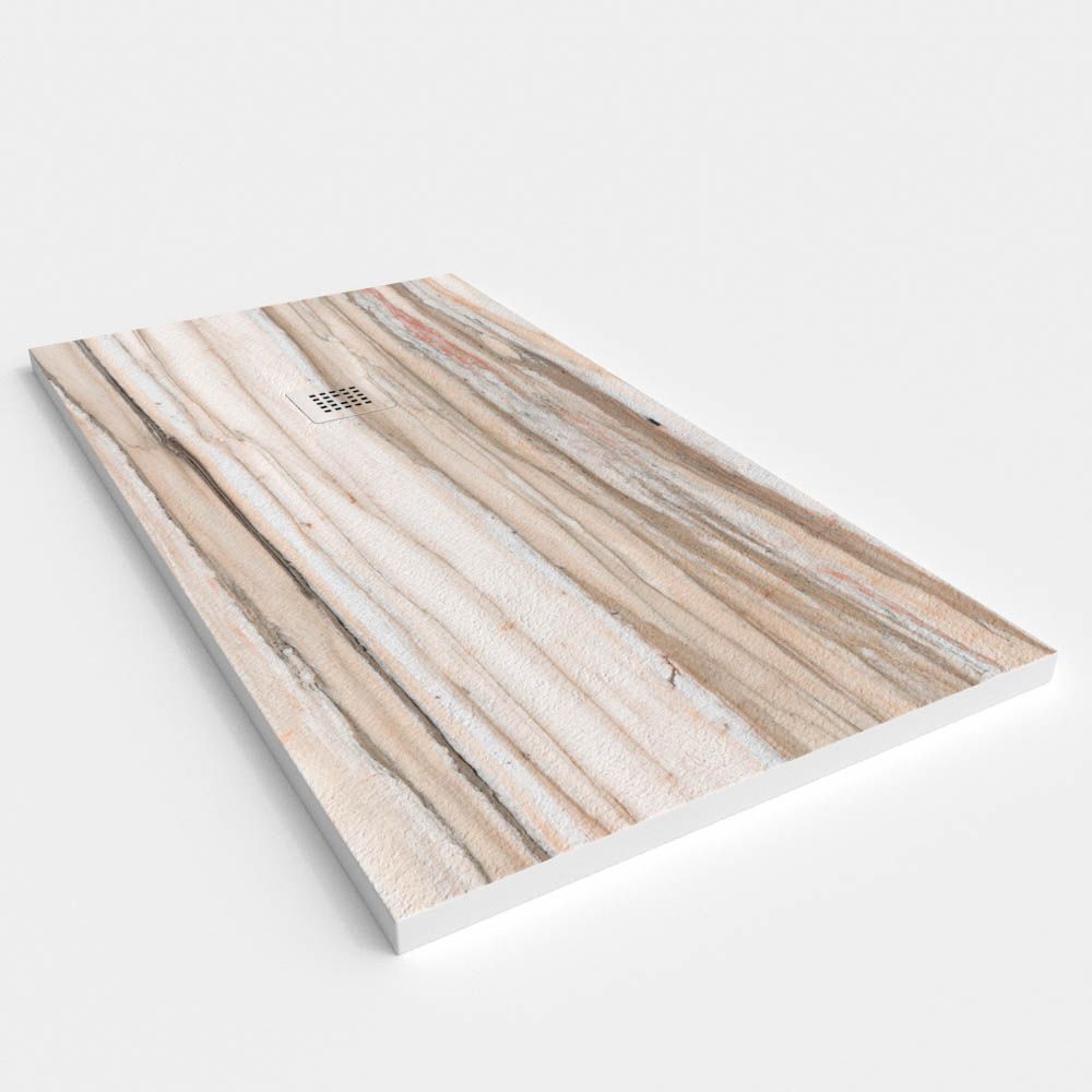 Base de duche em resina com efeito madeira Mahogany com textura de ardósia – antiderrapante STONE 3D moderna - Image 3