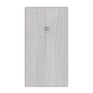 Base de duche em resina textura ardósia Acabamento efeito madeira Branco Álamo – antiderrapante PEDRA 3D moderno