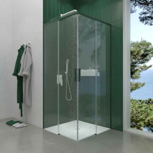 Divisória quadrada NEXO abertura angular 2 portas deslizantes fixas 2 portas de correr OLIVE GREEN acabamento