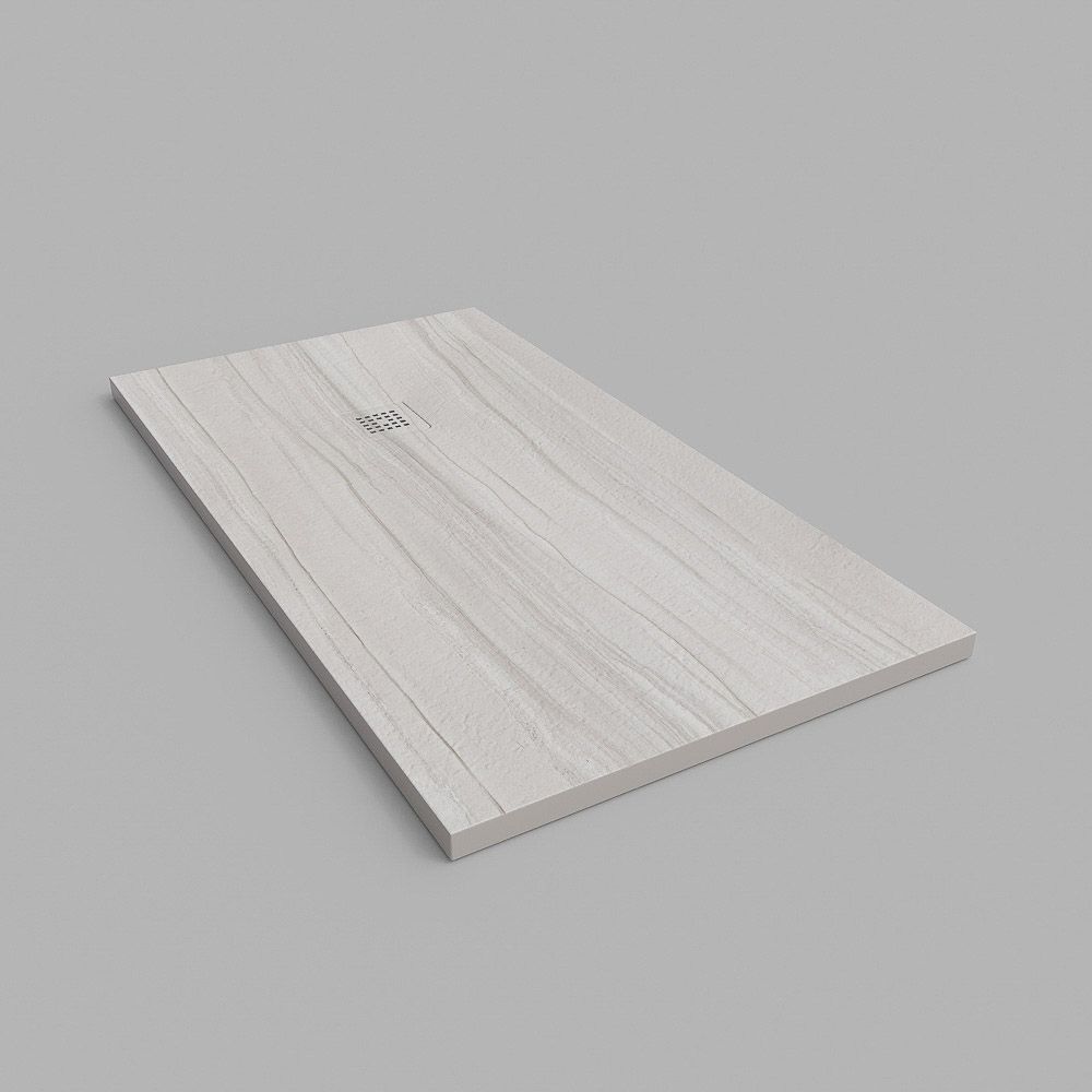 Base de duche em resina textura ardósia Acabamento efeito madeira Branco Álamo – antiderrapante PEDRA 3D moderno - Image 4