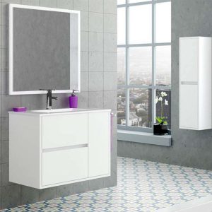 Móveis de casa de banho CAROLA suspensos 2 gavetas – 1 porta com lavatório em cerâmica