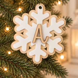 Enfeite de Natal Personalizado com Inicial – Floco de Neve
