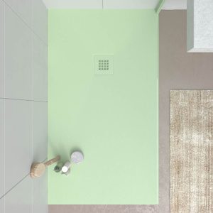 Base de duche em resina CLOE Opala RAL 6019 com textura ardósia antibacteriana e antiderrapante. grelha termolacada